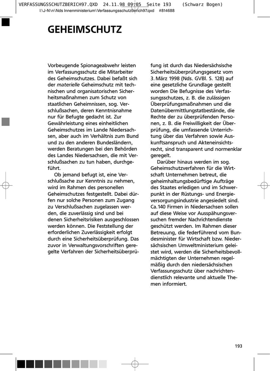 Seite 193 des Verfassungsschutzbericht 1997 Niedersachsen
