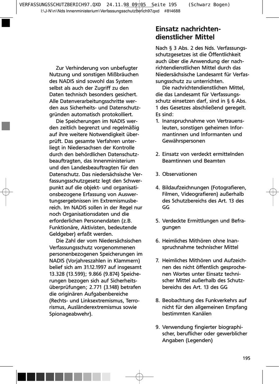Seite 195 des Verfassungsschutzbericht 1997 Niedersachsen