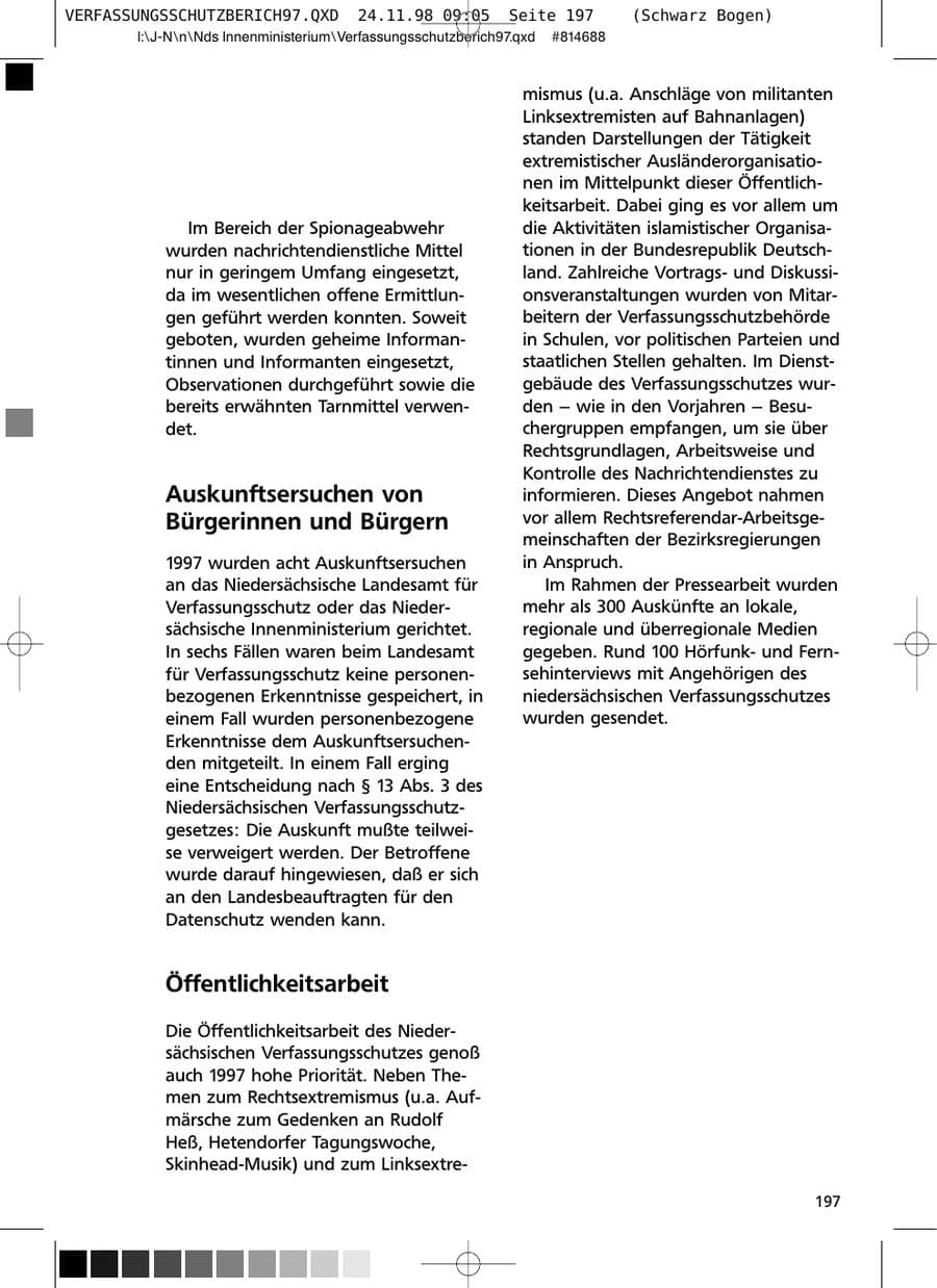 Seite 197 des Verfassungsschutzbericht 1997 Niedersachsen