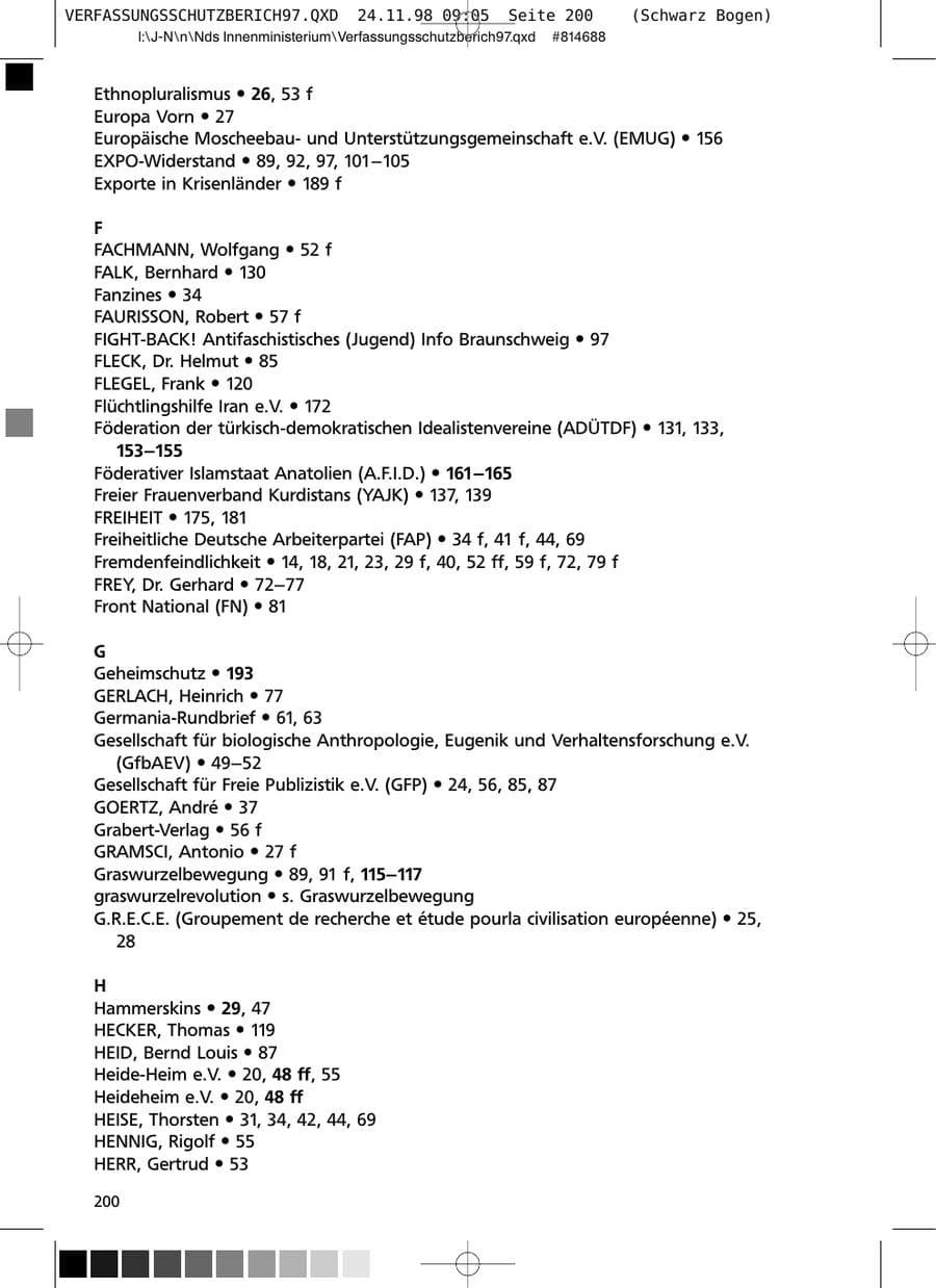 Seite 200 des Verfassungsschutzbericht 1997 Niedersachsen