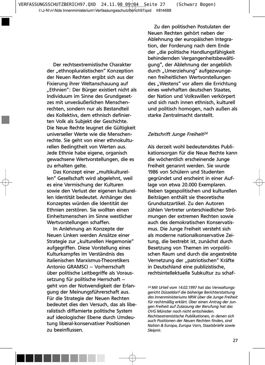 Seite 27 des Verfassungsschutzbericht 1997 Niedersachsen