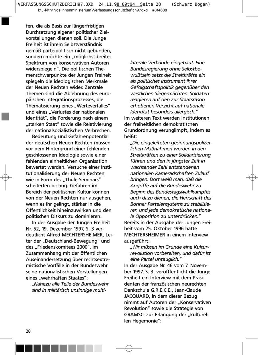 Seite 28 des Verfassungsschutzbericht 1997 Niedersachsen