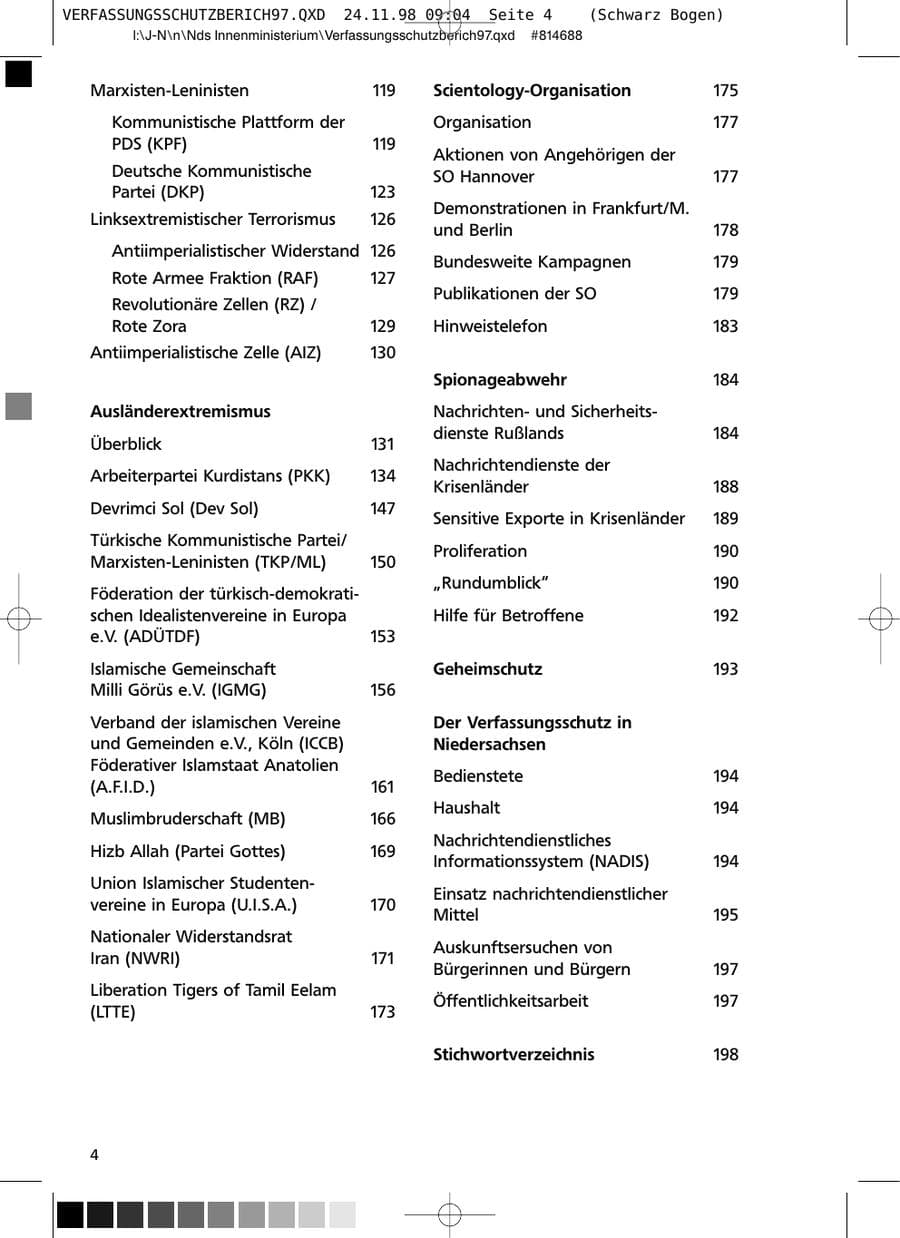 Seite 4 des Verfassungsschutzbericht 1997 Niedersachsen