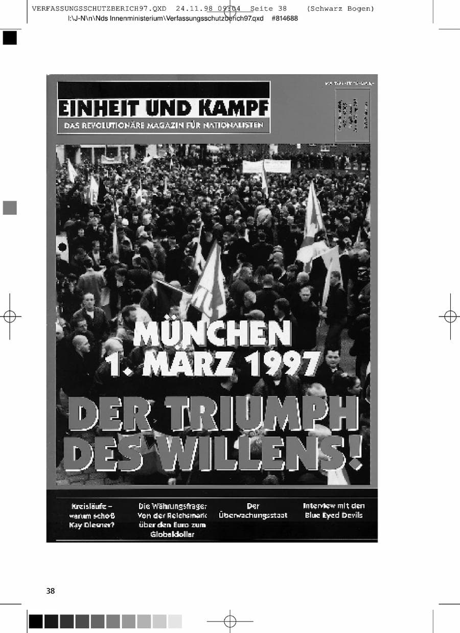 Seite 38 des Verfassungsschutzbericht 1997 Niedersachsen