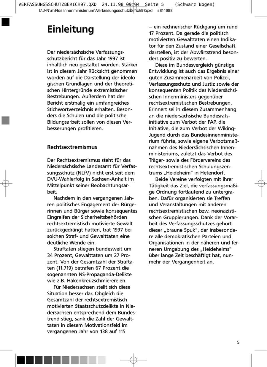 Seite 5 des Verfassungsschutzbericht 1997 Niedersachsen