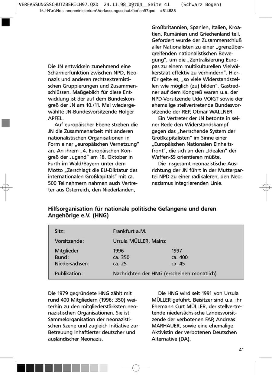 Seite 41 des Verfassungsschutzbericht 1997 Niedersachsen