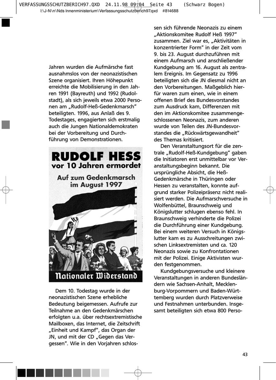 Seite 43 des Verfassungsschutzbericht 1997 Niedersachsen