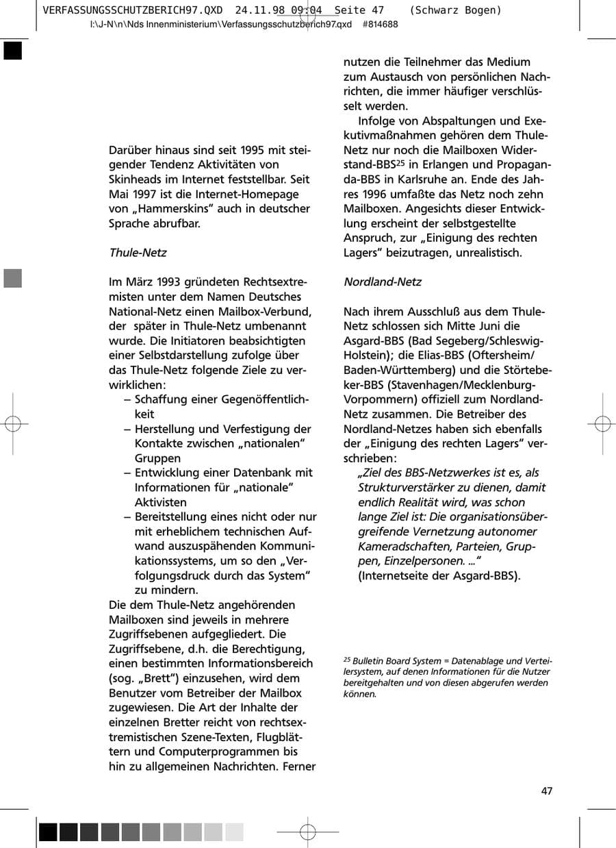 Seite 47 des Verfassungsschutzbericht 1997 Niedersachsen