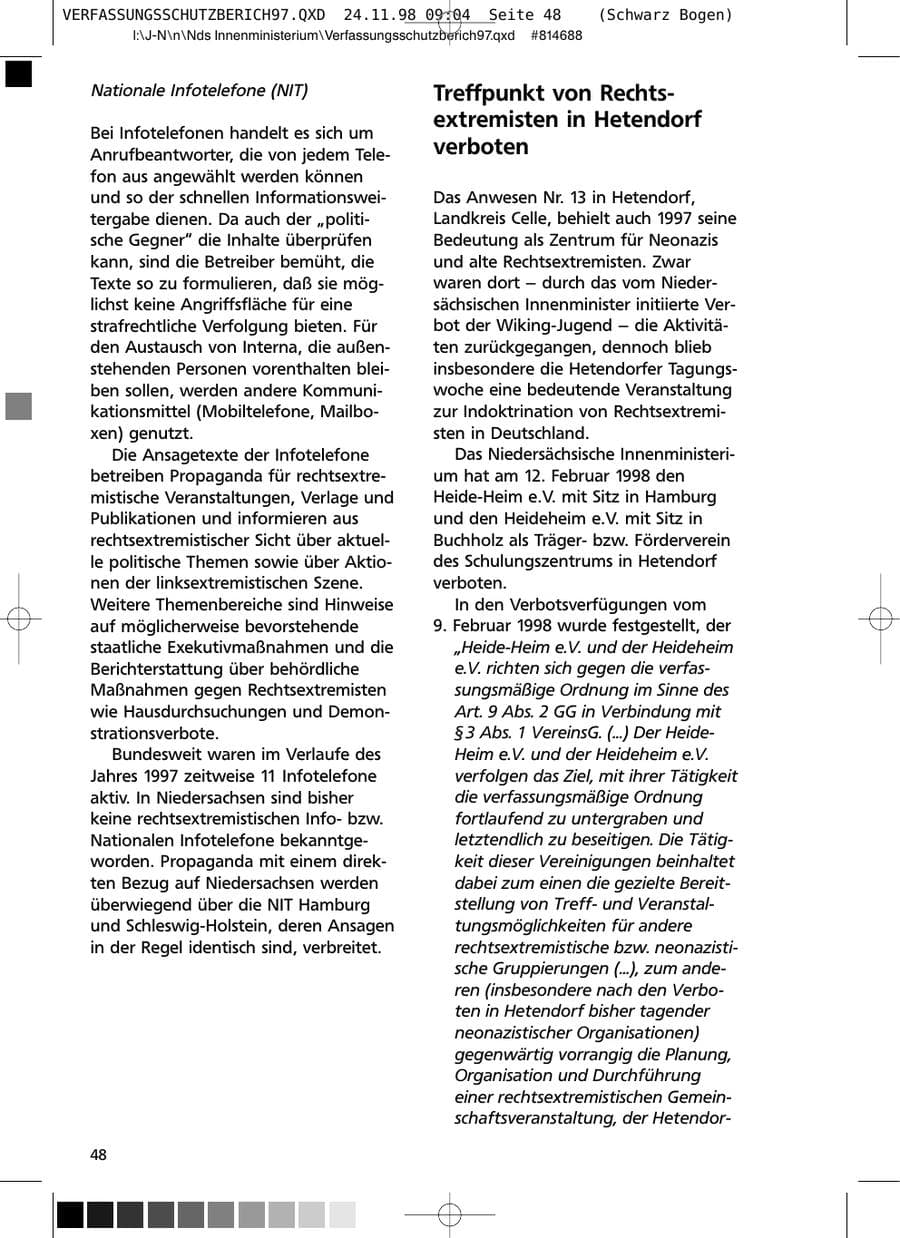 Seite 48 des Verfassungsschutzbericht 1997 Niedersachsen