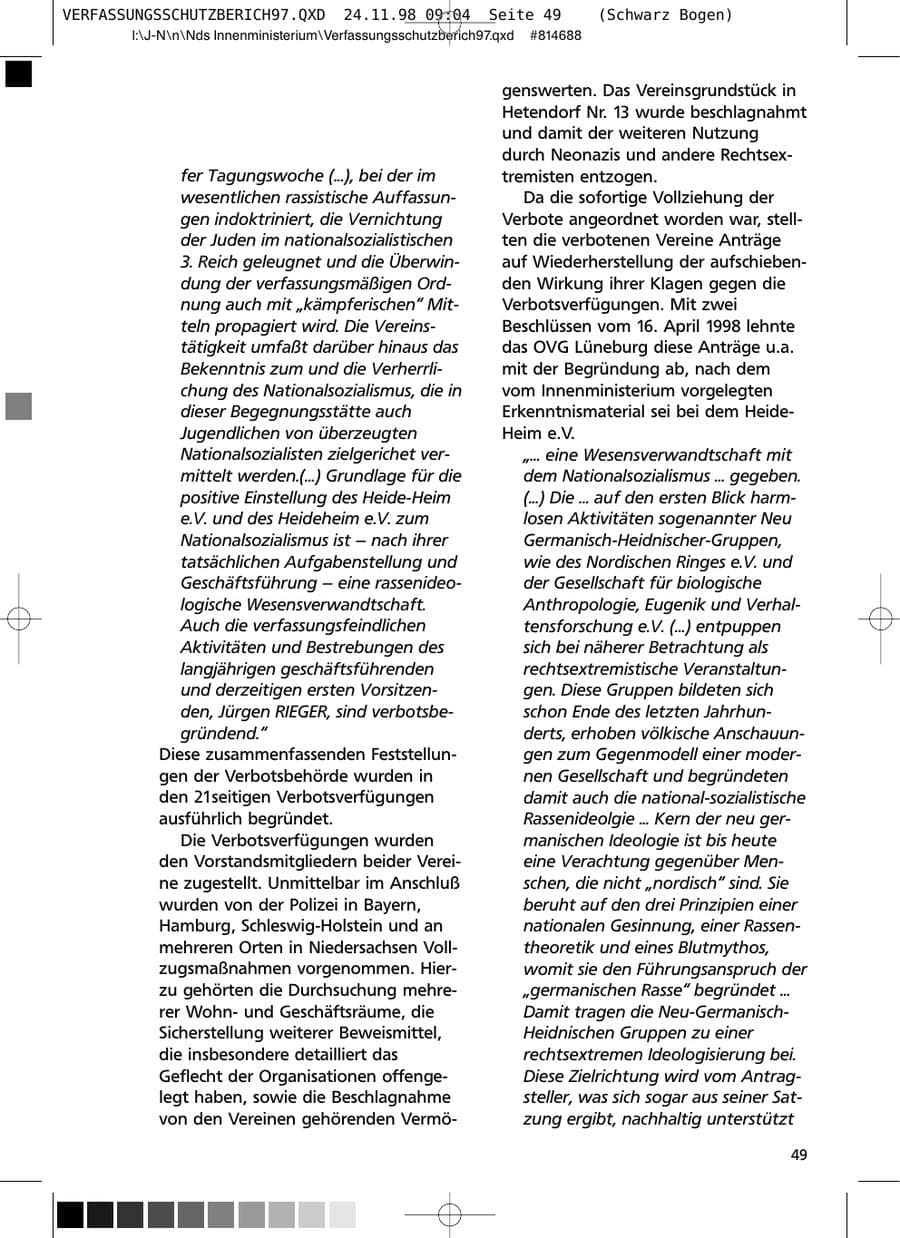 Seite 49 des Verfassungsschutzbericht 1997 Niedersachsen