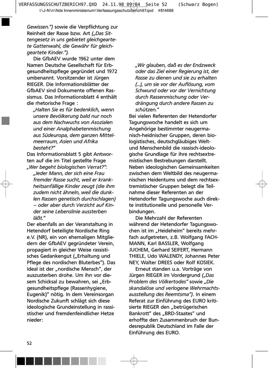 Seite 52 des Verfassungsschutzbericht 1997 Niedersachsen