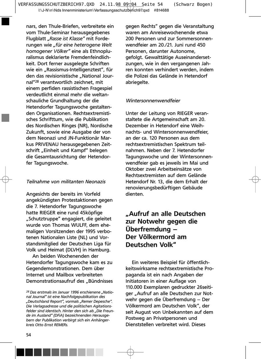 Seite 54 des Verfassungsschutzbericht 1997 Niedersachsen