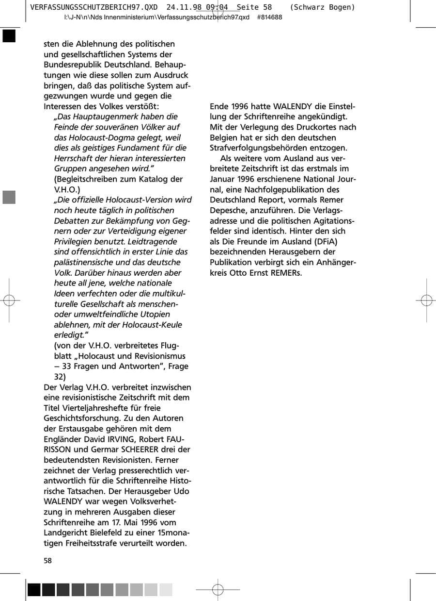 Seite 58 des Verfassungsschutzbericht 1997 Niedersachsen