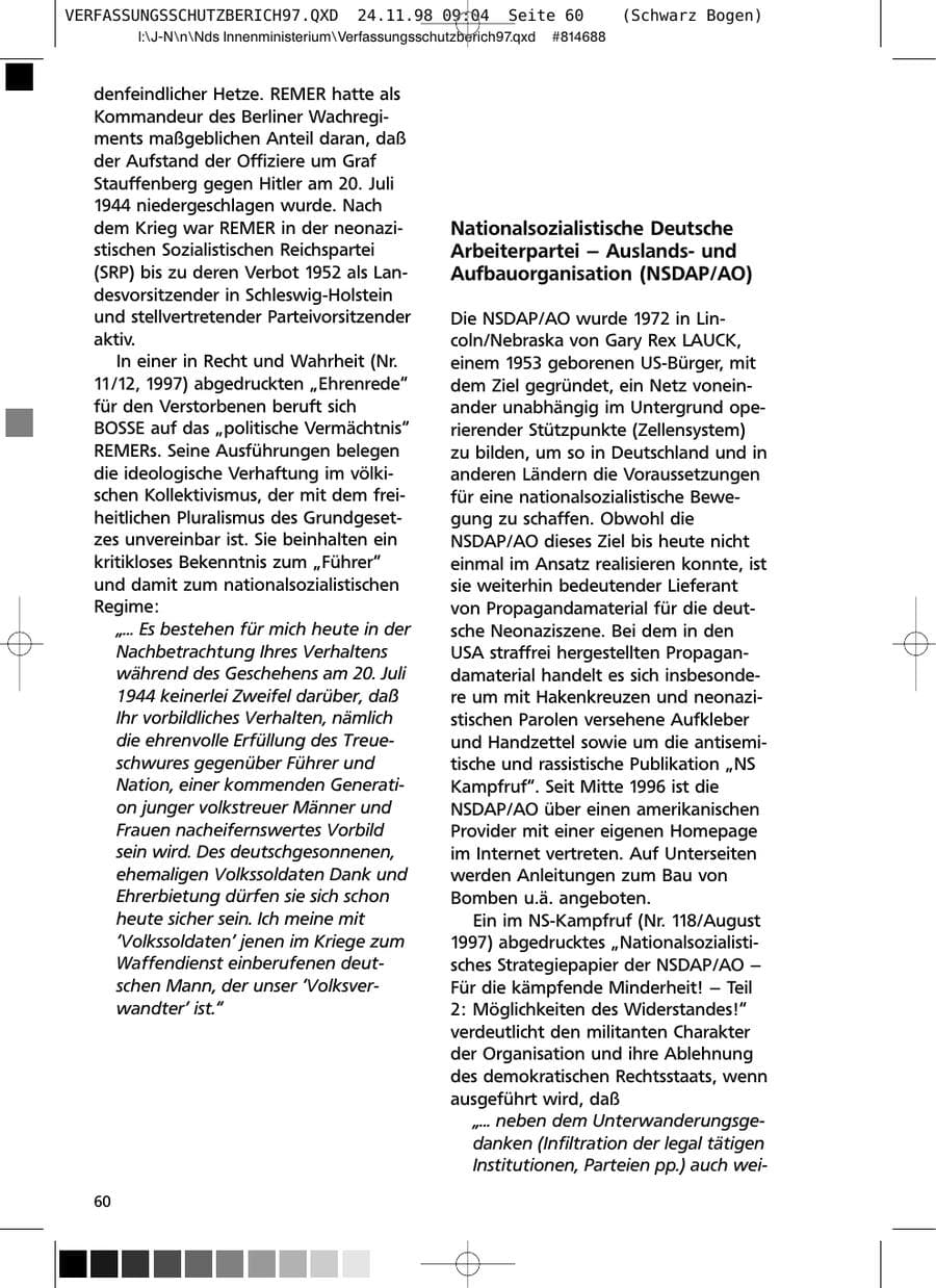 Seite 60 des Verfassungsschutzbericht 1997 Niedersachsen