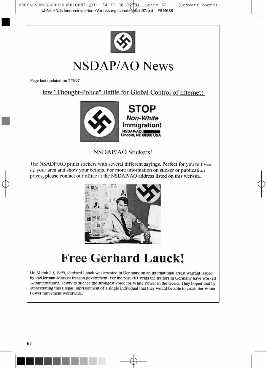 Seite 62 des Verfassungsschutzbericht 1997 Niedersachsen