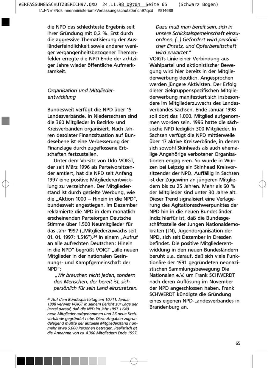 Seite 65 des Verfassungsschutzbericht 1997 Niedersachsen