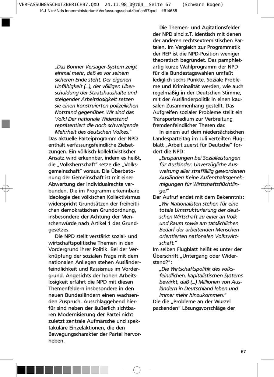 Seite 67 des Verfassungsschutzbericht 1997 Niedersachsen