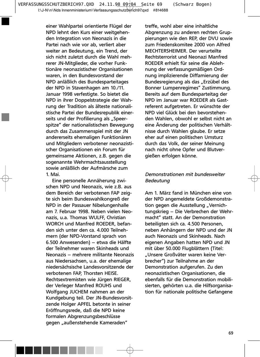 Seite 69 des Verfassungsschutzbericht 1997 Niedersachsen