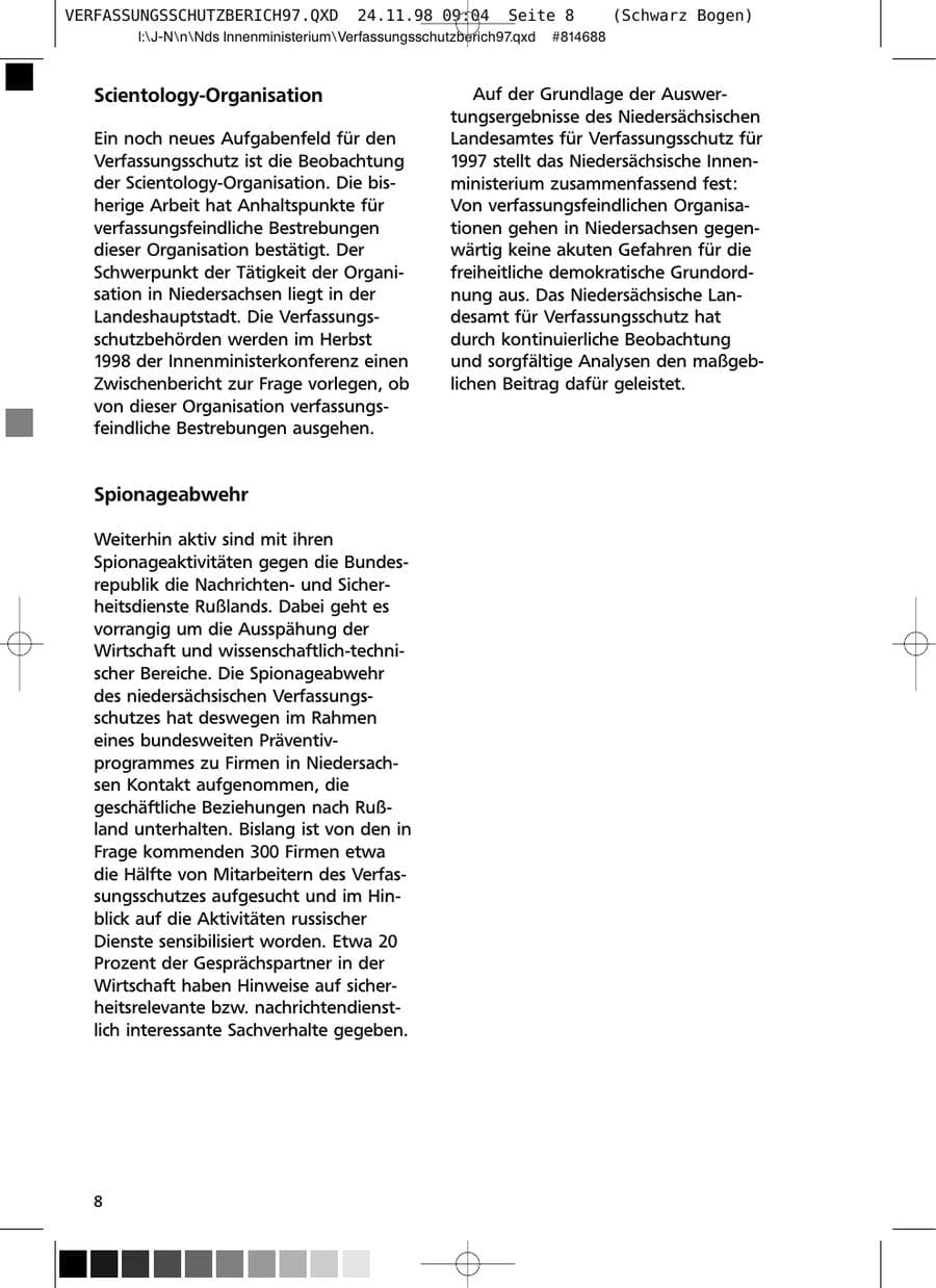 Seite 8 des Verfassungsschutzbericht 1997 Niedersachsen