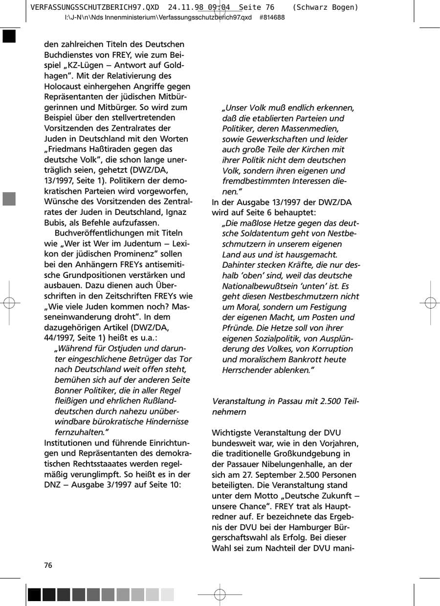 Seite 76 des Verfassungsschutzbericht 1997 Niedersachsen