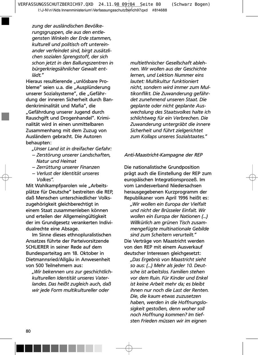 Seite 80 des Verfassungsschutzbericht 1997 Niedersachsen