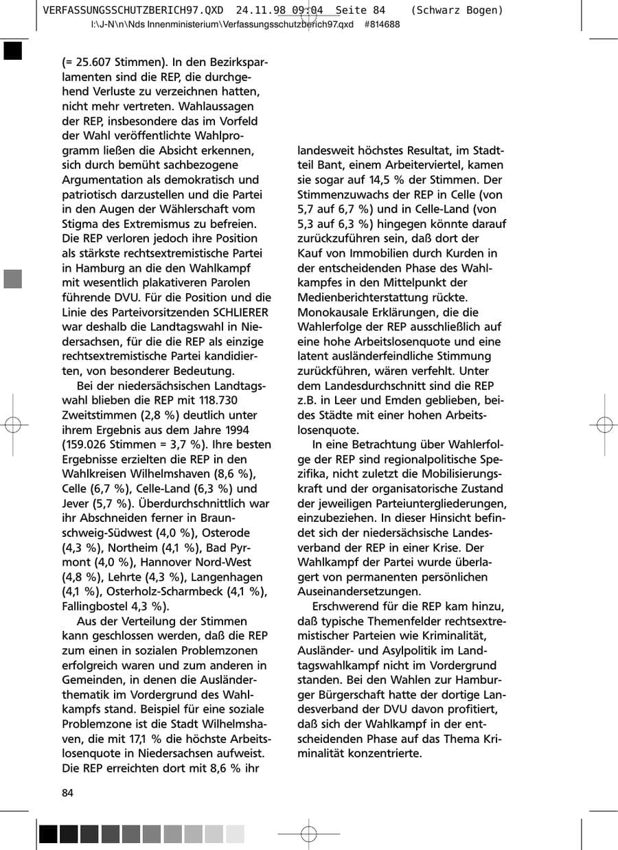Seite 84 des Verfassungsschutzbericht 1997 Niedersachsen