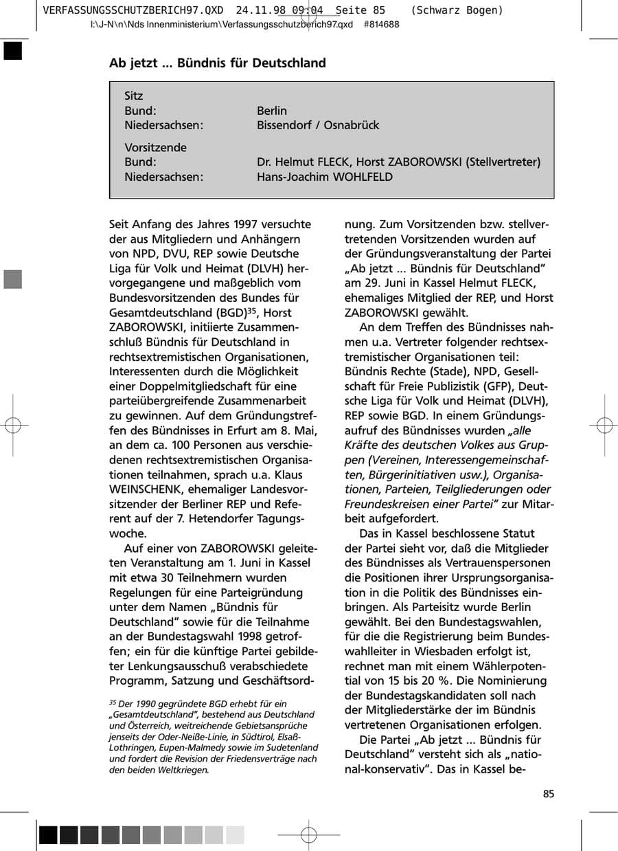 Seite 85 des Verfassungsschutzbericht 1997 Niedersachsen