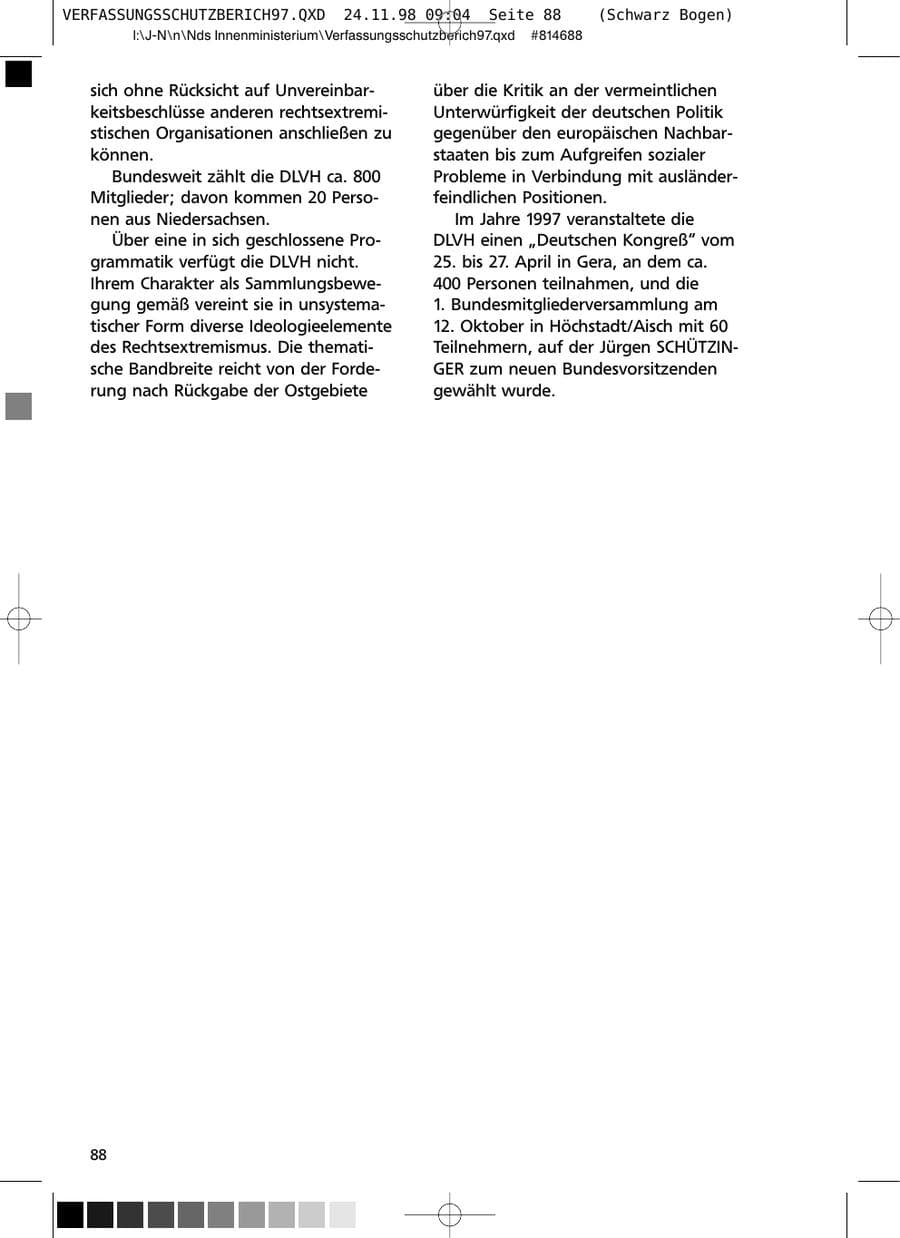 Seite 88 des Verfassungsschutzbericht 1997 Niedersachsen