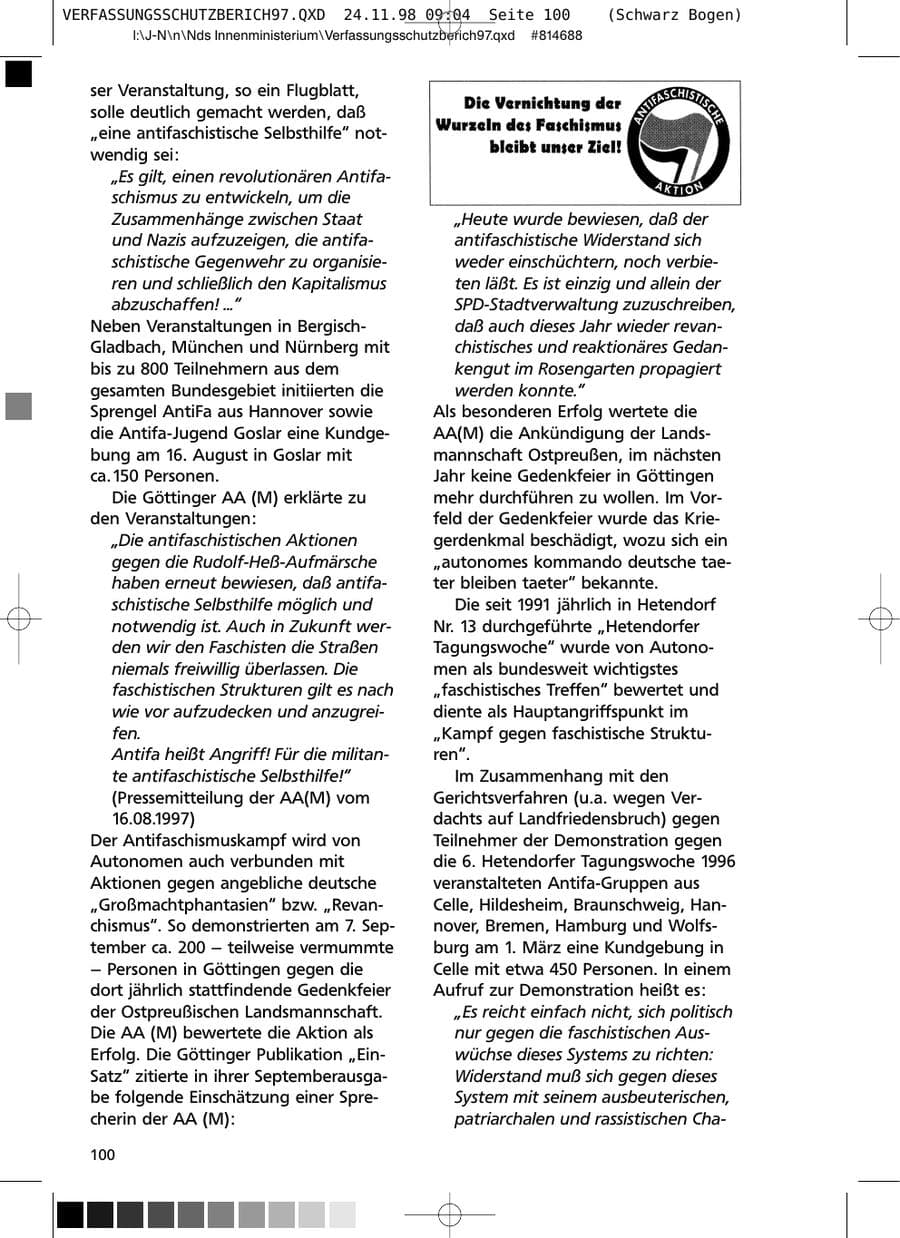 Seite 100 des Verfassungsschutzbericht 1997 Niedersachsen
