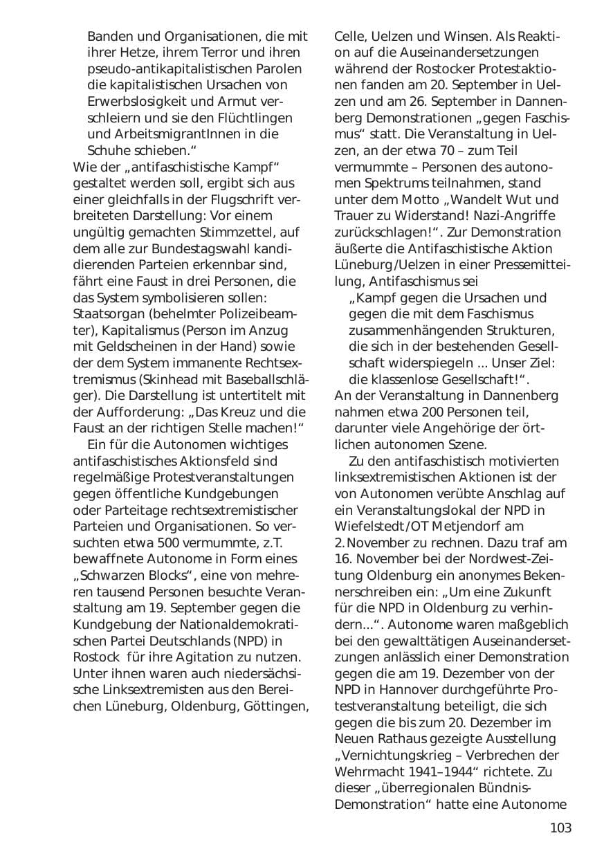 Seite 103 des Verfassungsschutzbericht 1998 Niedersachsen
