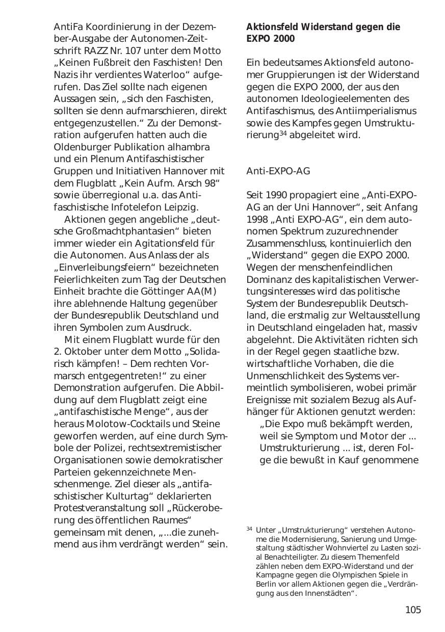 Seite 105 des Verfassungsschutzbericht 1998 Niedersachsen