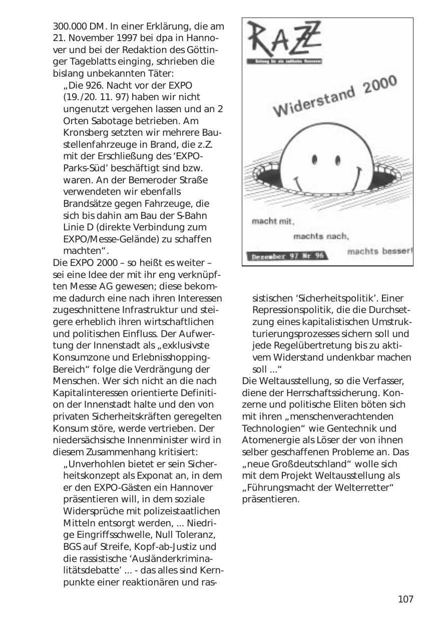Seite 107 des Verfassungsschutzbericht 1998 Niedersachsen