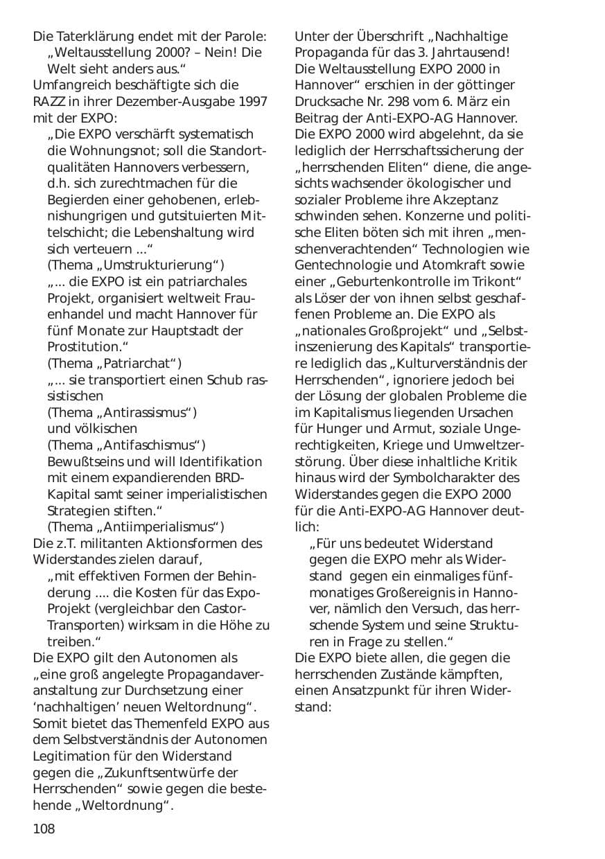 Seite 108 des Verfassungsschutzbericht 1998 Niedersachsen