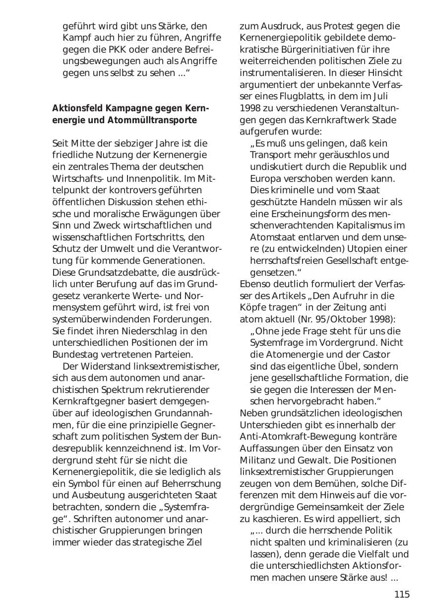 Seite 115 des Verfassungsschutzbericht 1998 Niedersachsen