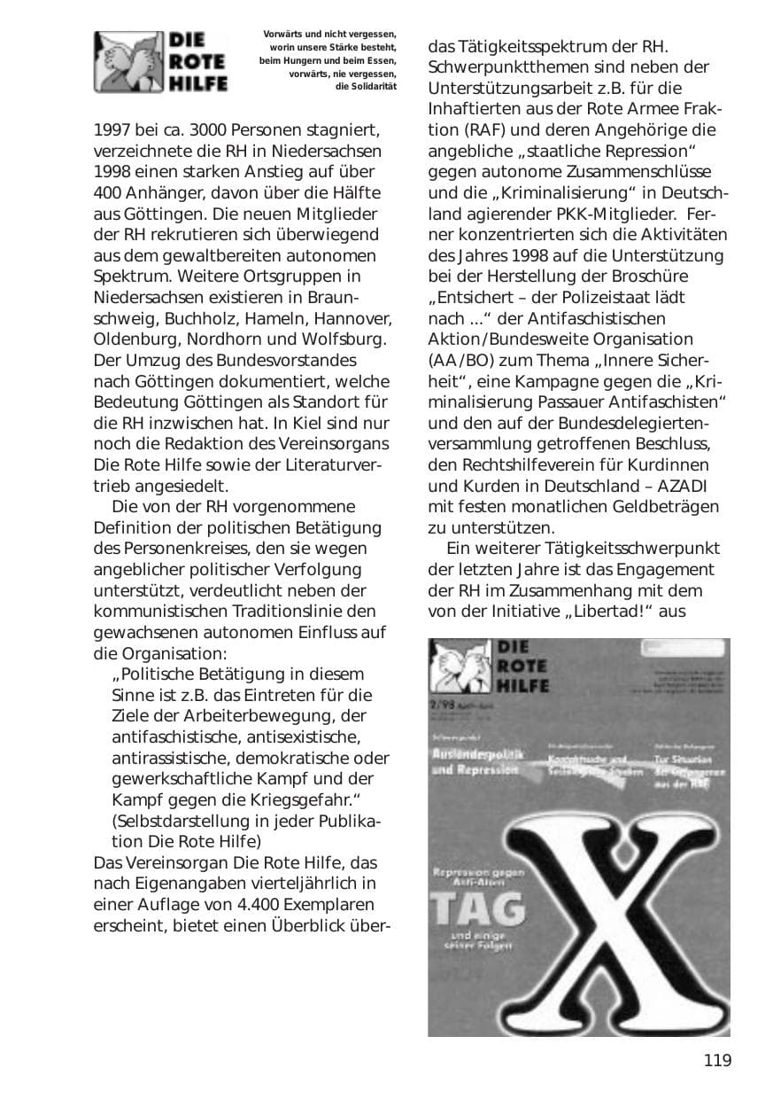 Seite 119 des Verfassungsschutzbericht 1998 Niedersachsen