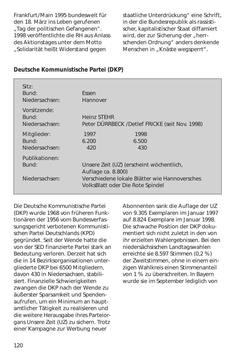 Seite 120 des Verfassungsschutzbericht 1998 Niedersachsen