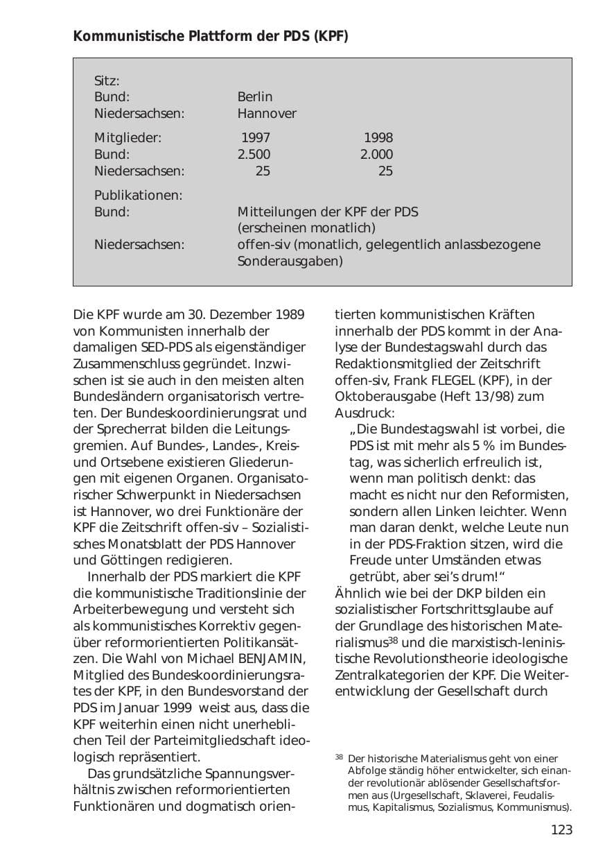Seite 123 des Verfassungsschutzbericht 1998 Niedersachsen