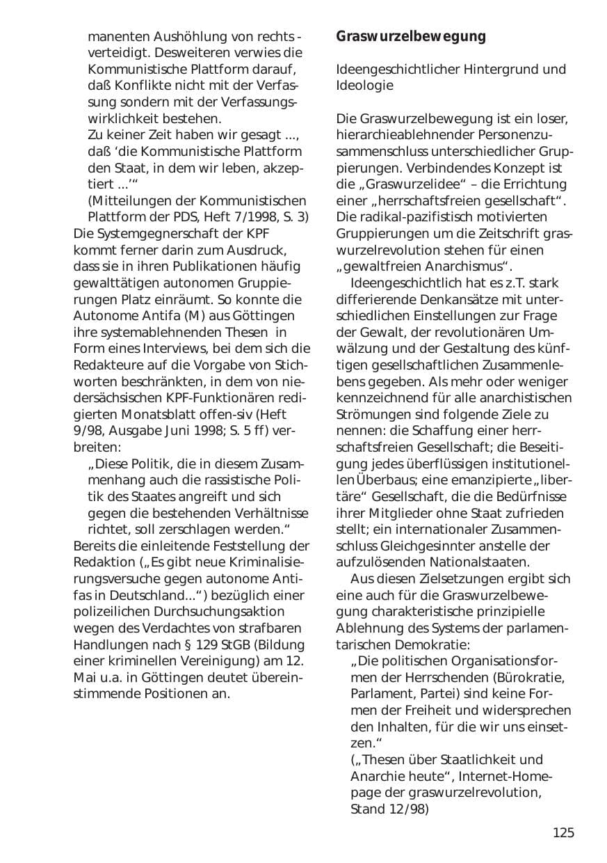 Seite 125 des Verfassungsschutzbericht 1998 Niedersachsen