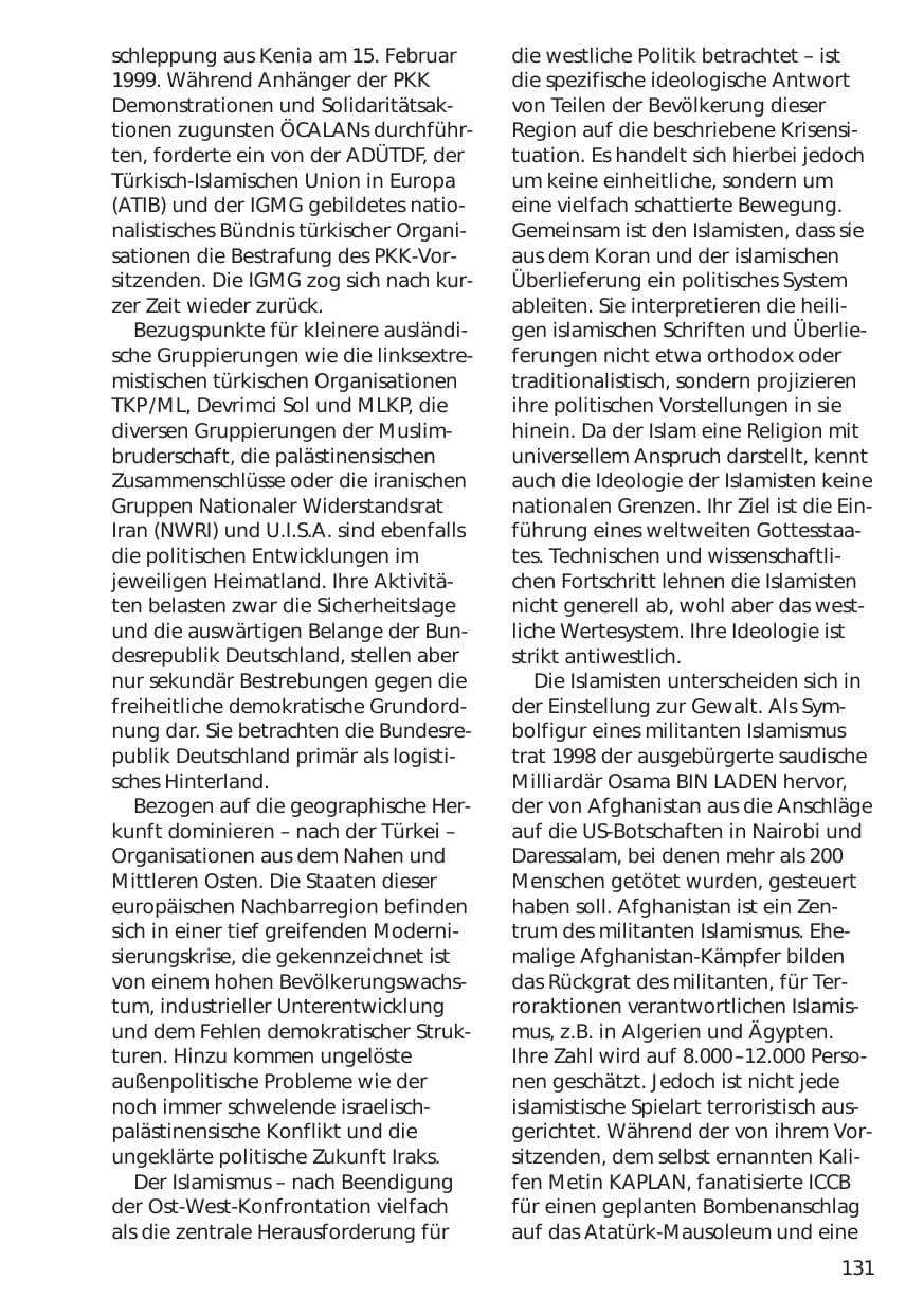 Seite 131 des Verfassungsschutzbericht 1998 Niedersachsen
