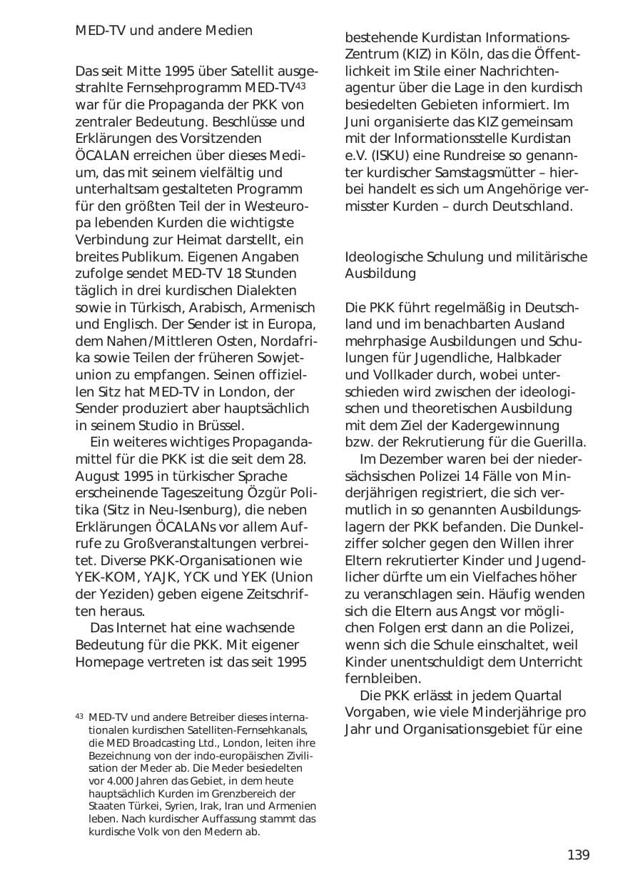 Seite 139 des Verfassungsschutzbericht 1998 Niedersachsen