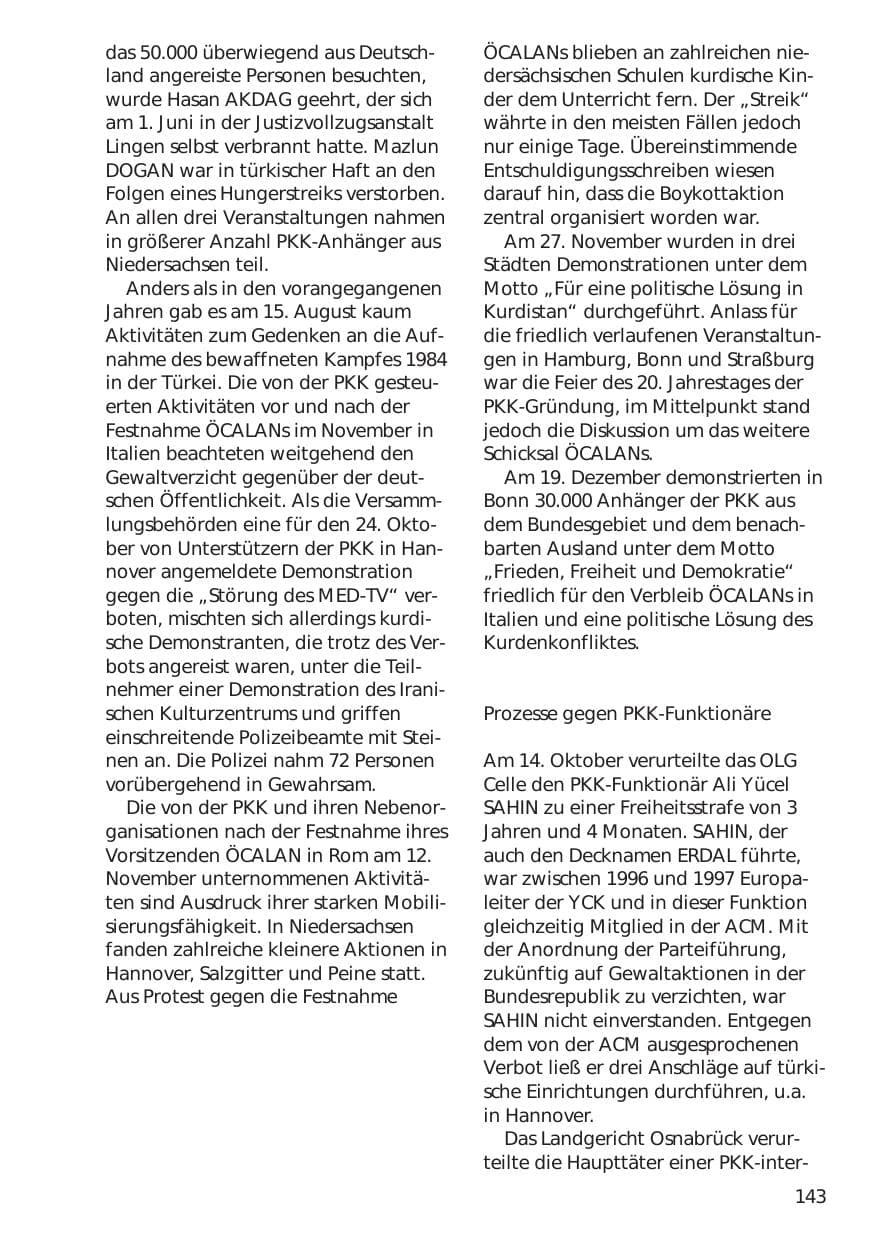 Seite 143 des Verfassungsschutzbericht 1998 Niedersachsen
