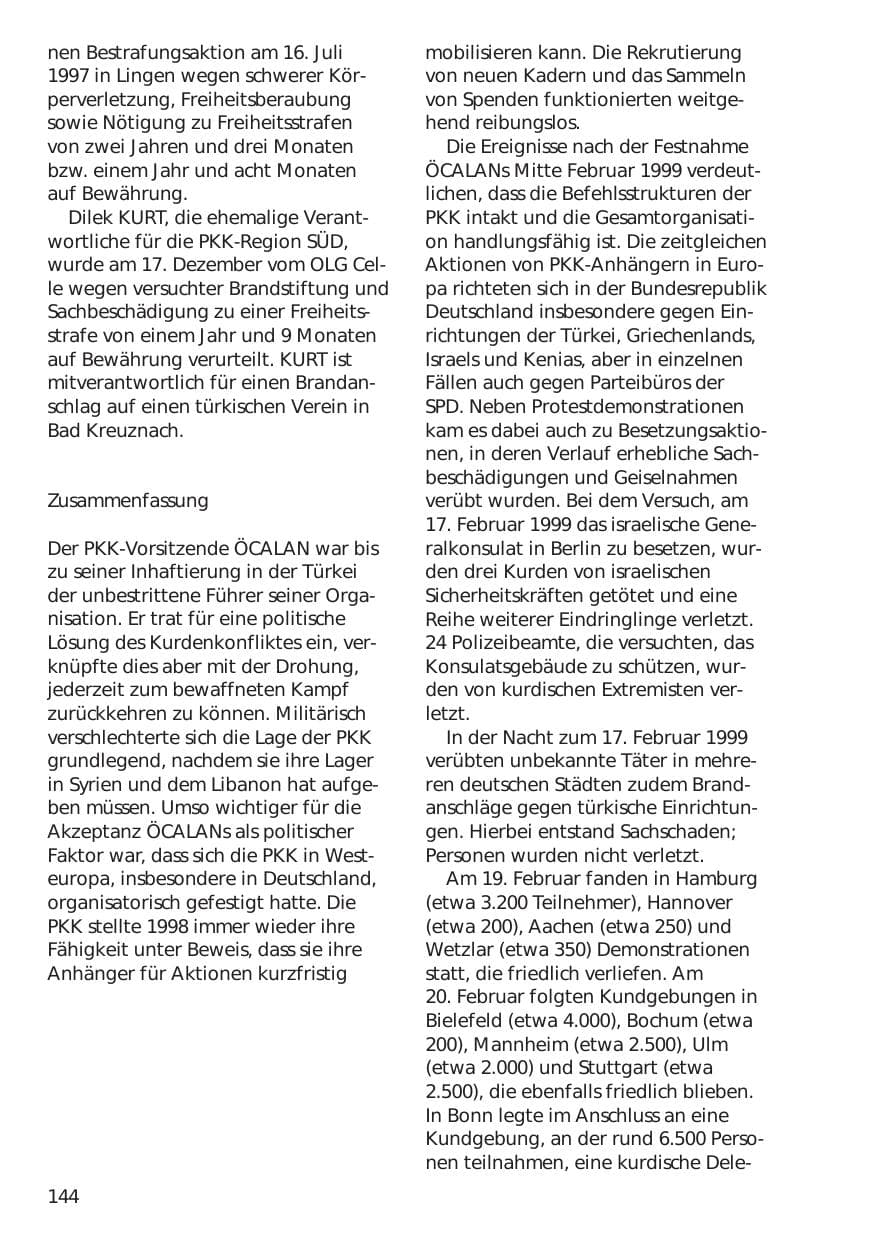 Seite 144 des Verfassungsschutzbericht 1998 Niedersachsen