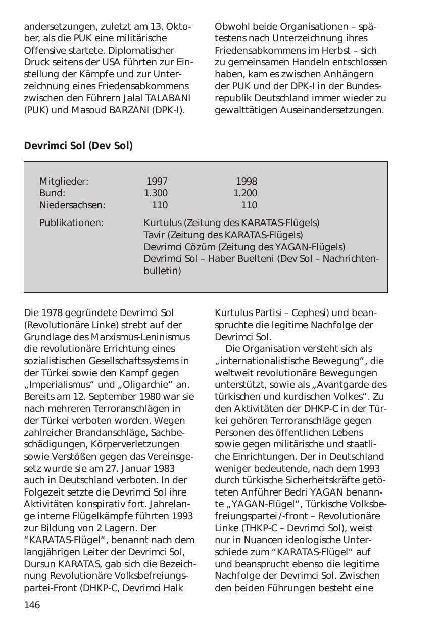 Seite 146 des Verfassungsschutzbericht 1998 Niedersachsen
