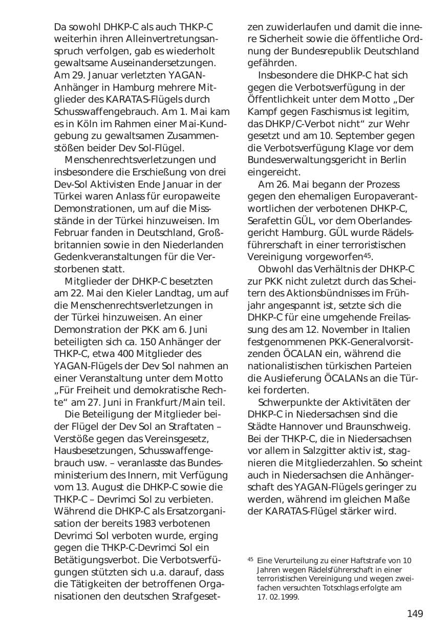 Seite 149 des Verfassungsschutzbericht 1998 Niedersachsen