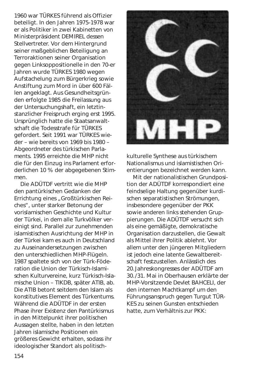 Seite 154 des Verfassungsschutzbericht 1998 Niedersachsen