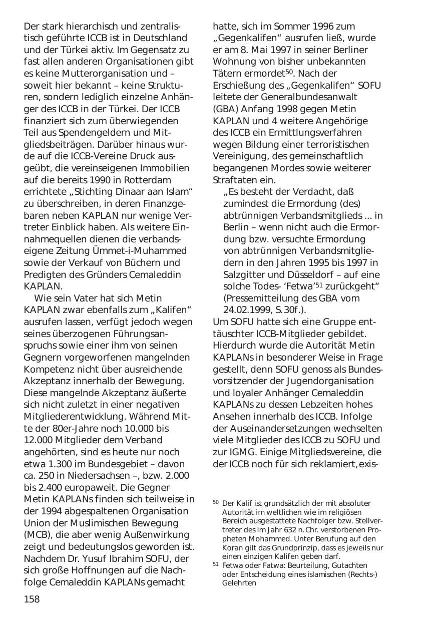 Seite 158 des Verfassungsschutzbericht 1998 Niedersachsen