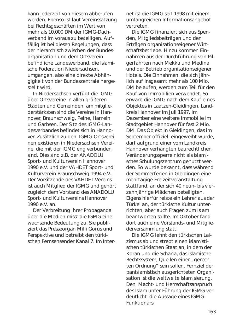 Seite 163 des Verfassungsschutzbericht 1998 Niedersachsen