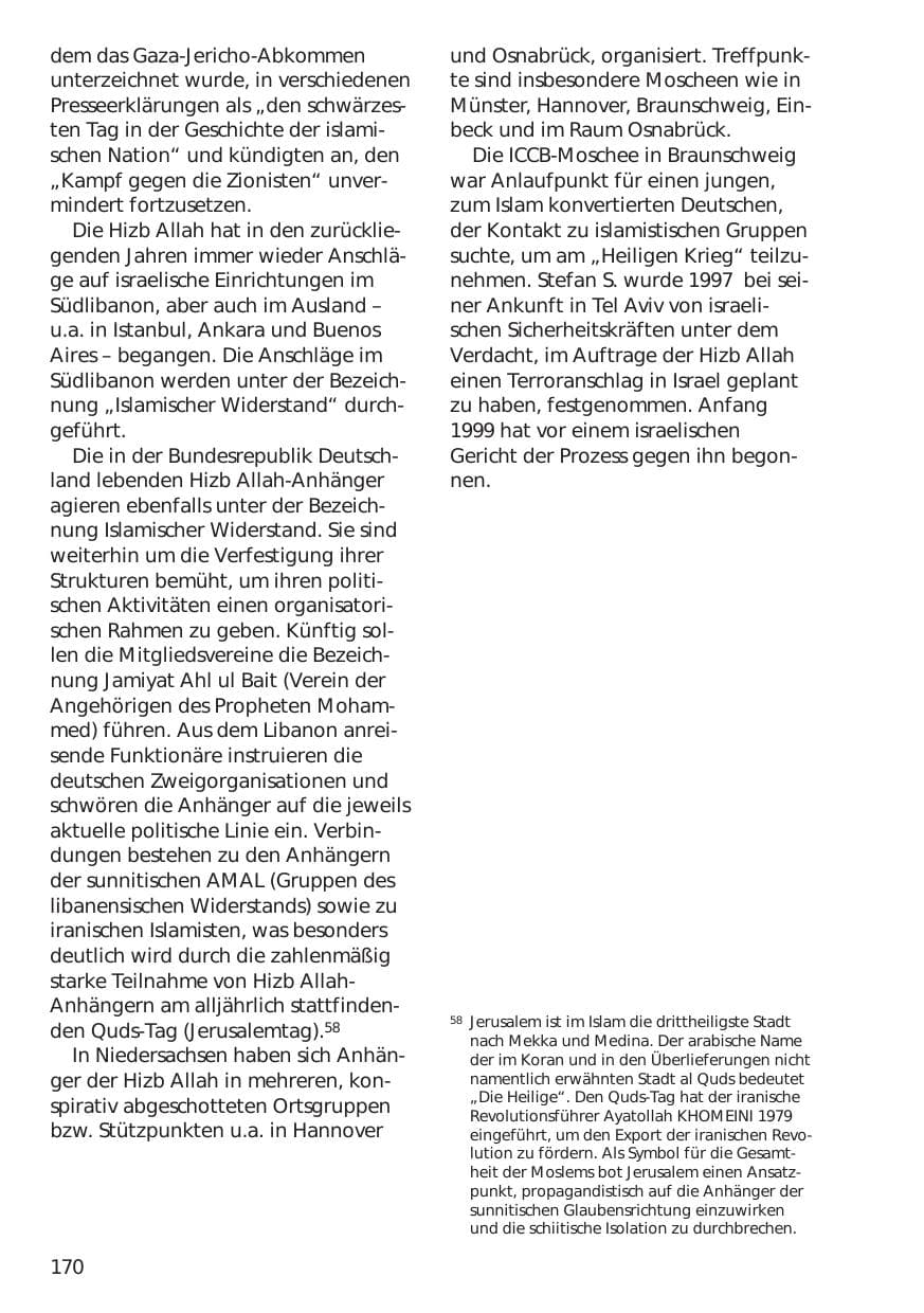 Seite 170 des Verfassungsschutzbericht 1998 Niedersachsen