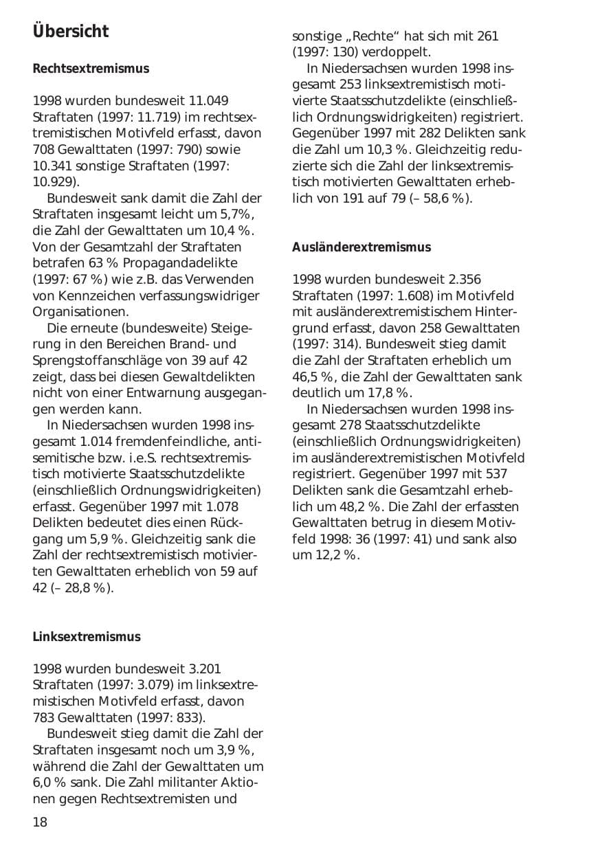 Seite 18 des Verfassungsschutzbericht 1998 Niedersachsen