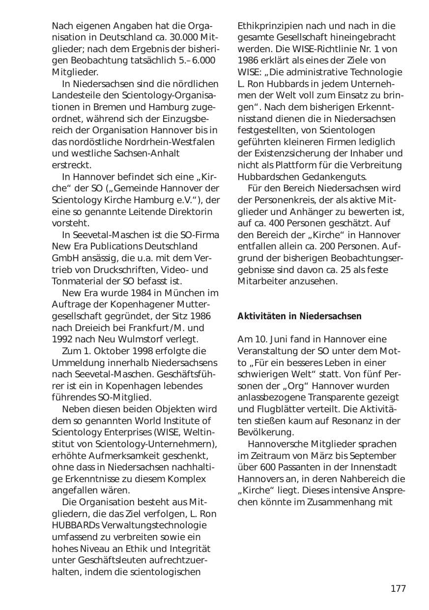 Seite 177 des Verfassungsschutzbericht 1998 Niedersachsen